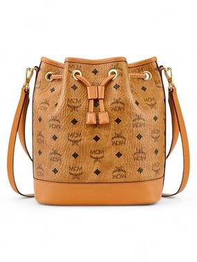 MCM Cognac Visetos Drawstring Bucket Bag